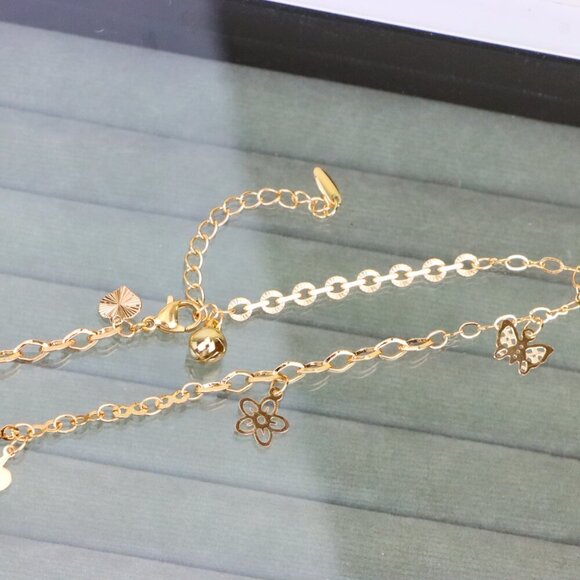 "Butterfly Charm Rose Gold Anklet with Dual Chain Accent, XPAL1188 - Picture 11 of 12